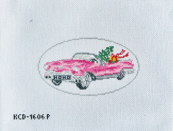 Pink Christmas Cadillac Ornament 5 1/4" X 3" 18 Mesh Pearly Gates KCD1606P