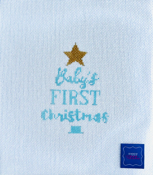 Baby's First Christmas Tree Blue 3 1/2" X 4 1/2" 18 Mesh Ziggy Stitches  ZS23.2