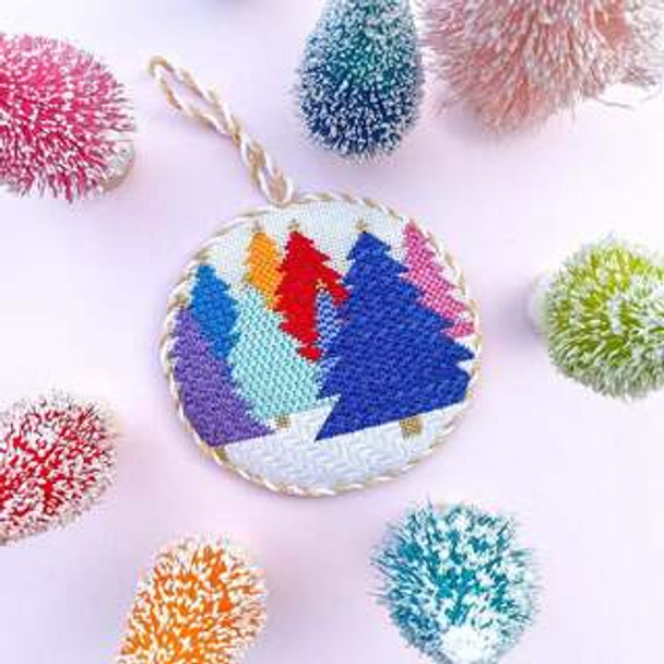 Colorful Forest includes a free stitch guide! 4.25" round  18 mesh Stitch Style