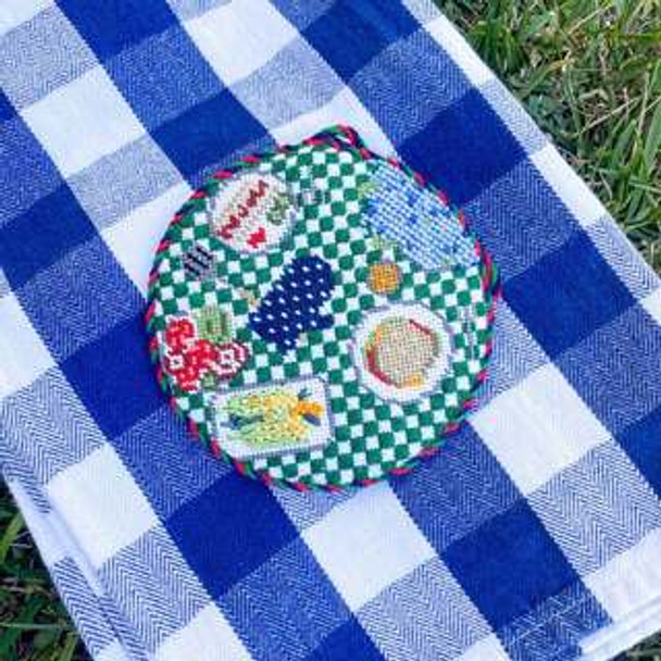 Barbecue on Green Gingham 4"  Includes a stitch guide 18 mesh Stitch Style