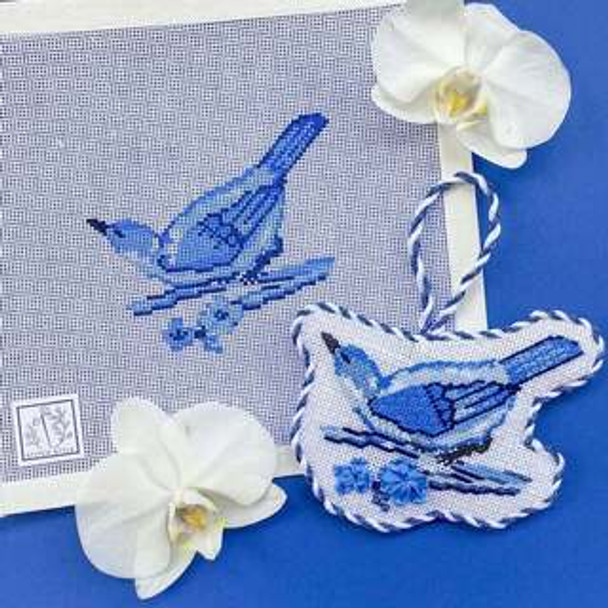 Chinoiserie Bird and Stitch Guide 4" x 3.5" tall  18 mesh Stitch Style