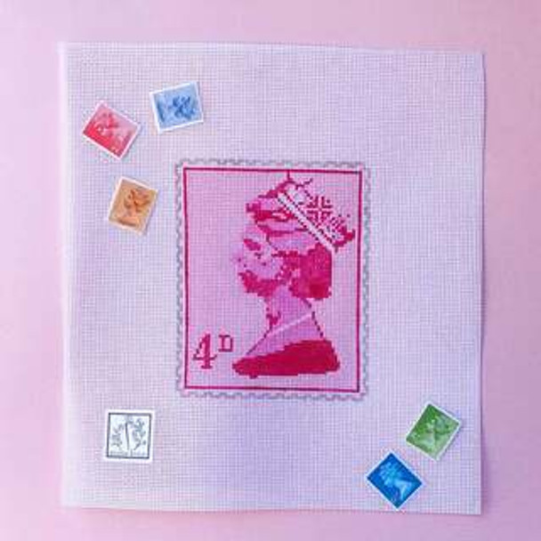 Queen Elizabeth Stamp Pink 4" x 4.5" 18 Mesh Includes stitch guide Stitch Style
