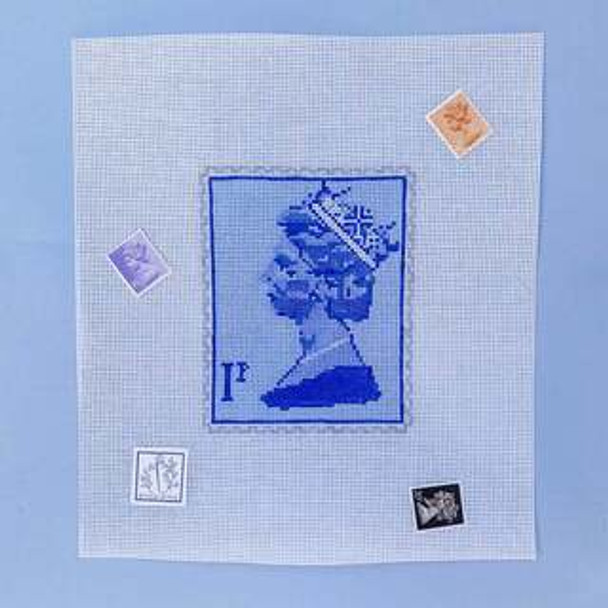 Queen Elizabeth Stamp Blue 4" x 4.5" 18 Mesh Includes stitch guide Stitch Style