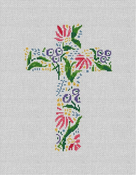 CM52 Multi-color flowers Cross 5 x 7 18 mesh Camilla Moss