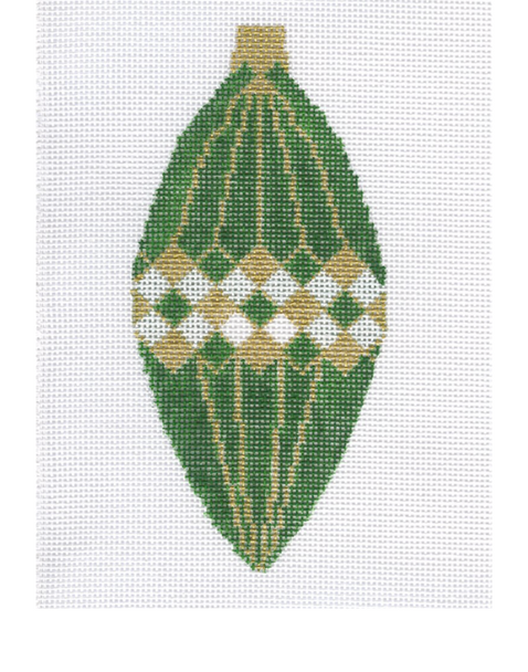 22-213 Green & Gold Ornament 5.75 x 2.625” 18 Mesh Blueberry Point