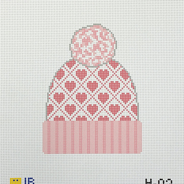 H-02 Beanie - Hearts, Pink  3.5w x 4.25h  18 Mesh LAUREN BLOCH DESIGNS