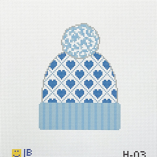 H-03 Beanie - Hearts, Blue 3.5w x 4.25h  18 Mesh LAUREN BLOCH DESIGNS