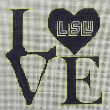 O166 Love LSU 5 x 5 18 Mesh Kristine Kingston Needlepoint Designs