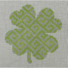 O184 Greek Key Shamrock  4" Round  18 Mesh Kristine Kingston Needlepoint Designs