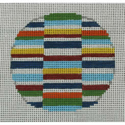 MO112 Multicolor Block Ornament 3" Round 18 Mesh Kristine Kingston Needlepoint Designs