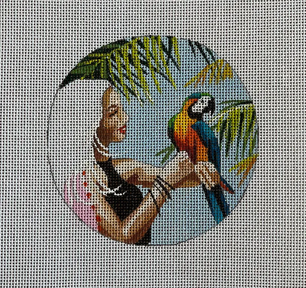 IN547 girl w parrot 4'' round 18 Mesh Colors of Praise 