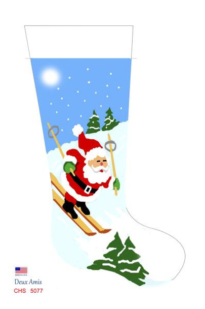 CHS5077 SL5077 Skiing Santa Easy Stocking 18" x 8" 18 Mesh  Deux Amis 