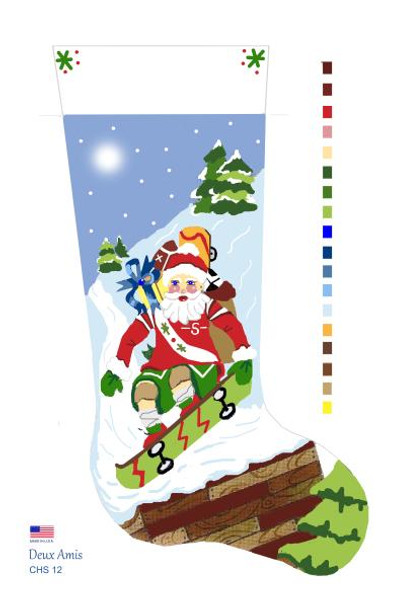 CHS12 Skateboarding Santa Stocking  23" x 10" 18 Mesh Deux Amis 