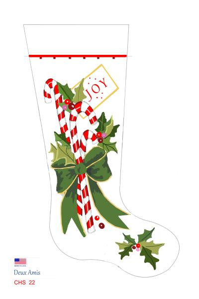 CHS22 SL22 Candy Cane And Bows Stocking 18" x 8" 13 Mesh Deux Amis 