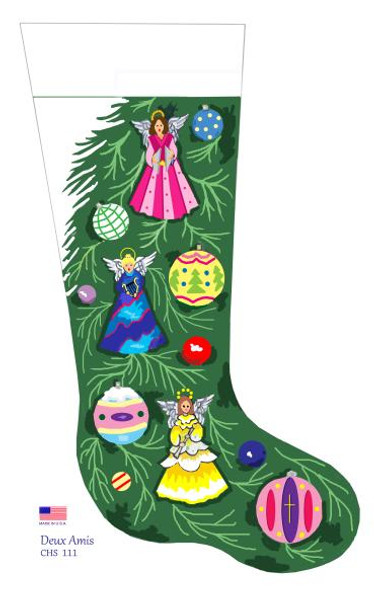 CHS111 SL111 Angels/Ornaments On Tree Stocking 18" x 8" 18 Mesh Deux Amis 