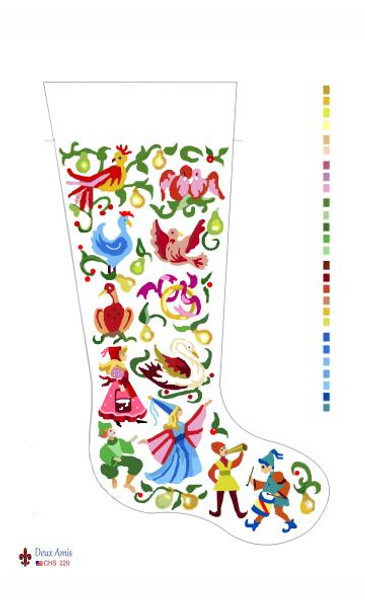 CHS220 SL220 12 Days Of Christmas Stocking 18" x 8" 18 Mesh Deux Amis 