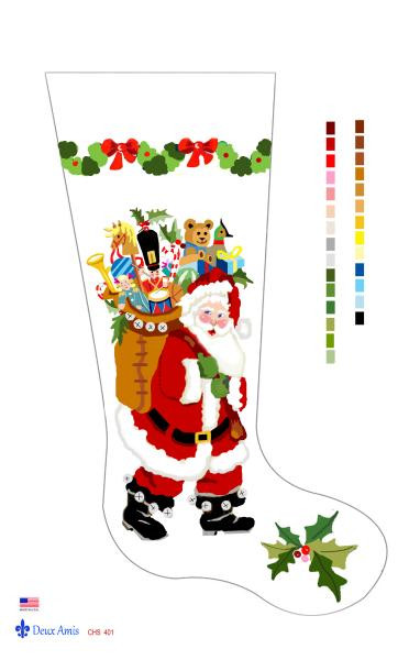 CHS401 SL401 Santa And Bag Of Toys Stocking 18" x 8" 18 Mesh Deux Amis 