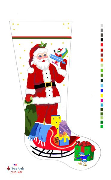 CHS407 SL407 Santa With Sleigh OF Toys Stocking 18" x 8" 13 Mesh Deux Amis 