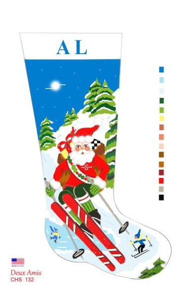 CHS132 Skiing Santa Stocking 23" x 10" 18 Mesh Deux Amis 