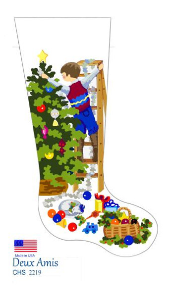 CHS2219 SL2219 Boy Trimming Tree Stocking 18" x 8" 13 Mesh Deux Amis