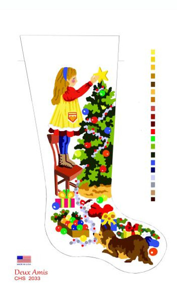 CHS2033 SL2033 Girl Trimming Tree Stocking 18" x 8" 18 Mesh Deux Amis