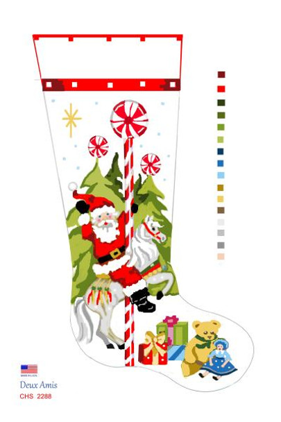 CHS2288 SL2288 Carousel Santa Stocking 18" x 8" 18 Mesh Deux Amis