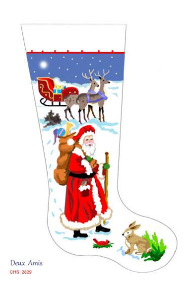 CHS2829 SL2829 Father Christmas And Sleigh Stocking 18" x 8" 13 Mesh Deux Amis