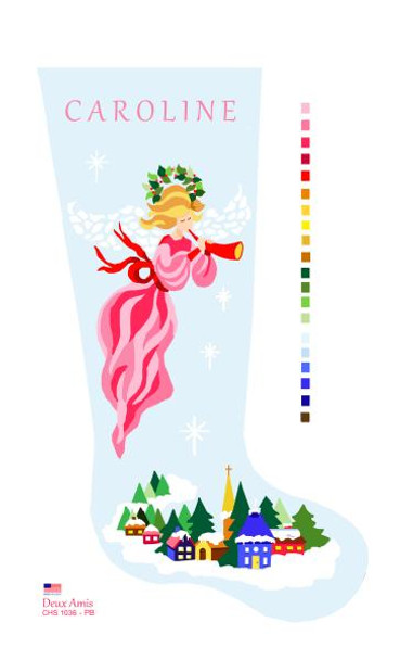 CHS1036-PB SL1036-PB Pink Angel With Painted Background Stocking 18" x 8" 13 Mesh Deux Amis