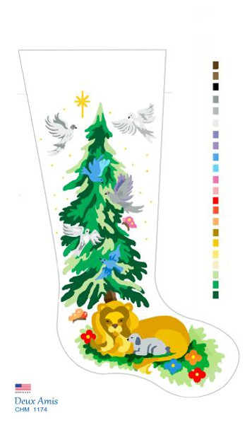 CHS1174 SL1174 Lion And Lamb Under Tree Stocking 18" x 8" 18 Mesh Deux Amis