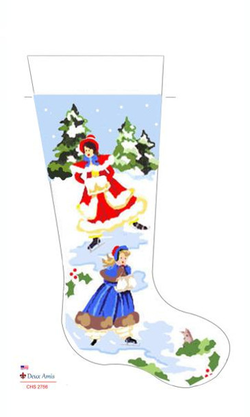 CHS2756 SL2756 Victorian Girl Skaters Stocking 18" x 8" 13 Mesh Deux Amis