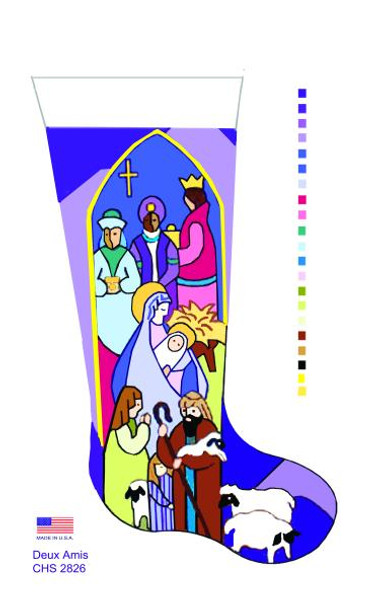 CHS2826 SL2826 Stained Glass Nativity  Stocking 18" x 8" 18 Mesh Deux Amis