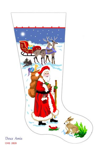 CHS2829 Father Christmas And Sleigh Stocking 23" x 10" 13 Mesh Deux Amis