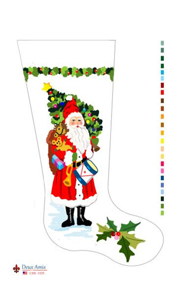 CHS1029 St. Nick Holly Toe Stocking 23" x 10" 18 Mesh Deux Amis