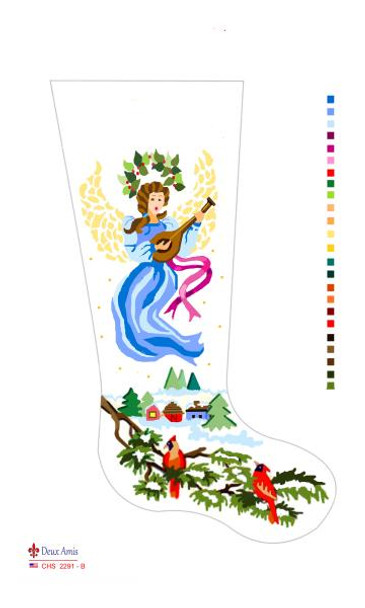 CHS2291-B Blue Angel And Cardinals Stocking  23" x 10" 13 Mesh Deux Amis