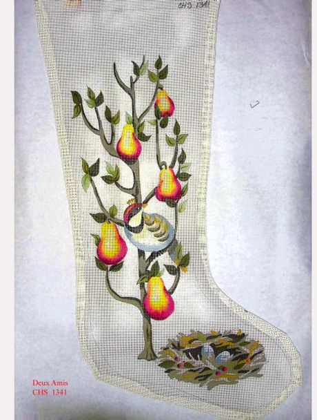 CHS1341 Partridge In A Pear Tree Stocking 23" x 10" 18 Mesh Deux Amis