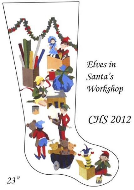 CHS2012 Elves In Santa's Workshop Stocking 23" x 10" 13 Mesh Deux Amis