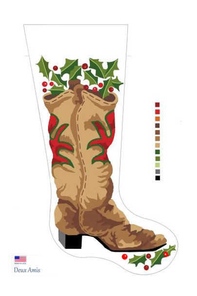 CHS2354 Cowboy Boot And Holly Stocking 23" x 10" 18 Mesh Deux Amis
