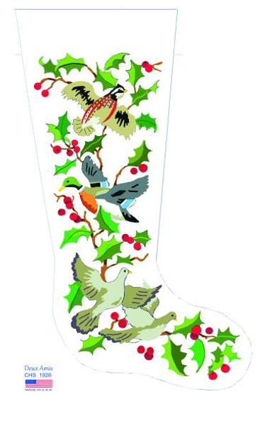 CHS1926 Gamebirds And Holly Stocking 23" x 10" 13 Mesh Deux Amis