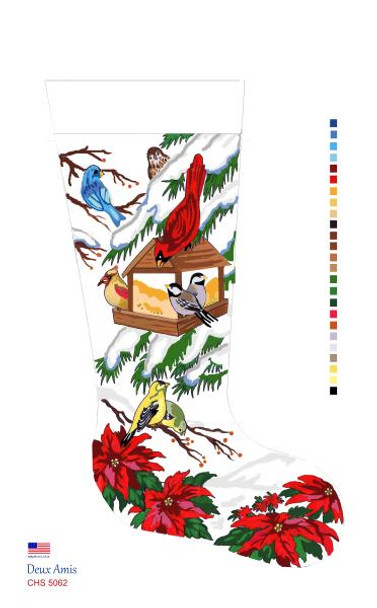 CHS5062 Birds At The Feeder Stocking 23" x  10" 18 Mesh Deux Amis