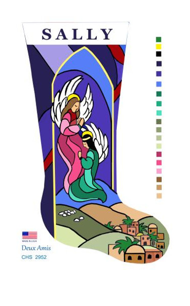 CHS2952 Stained Glass Angels Stocking 23" x 10" 18 Mesh Deux Amis