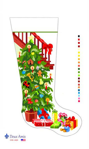 CHS2220 Tree With Presents Stairs Stocking 23" x 10" 13 Mesh Deux Amis