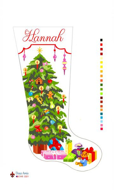 CHS2221 Tree And Presents Ornaments Stocking 23" x 10" 18 Mesh Deux Amis