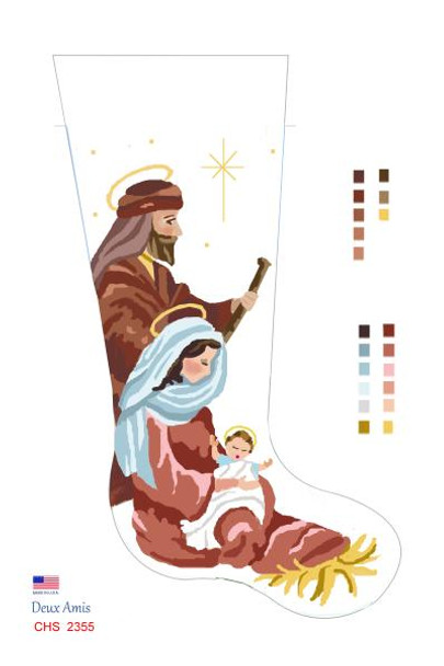 CHS2355 Mary Joseph Baby Jesus Stocking 23" x  10" 18 Mesh Deux Amis