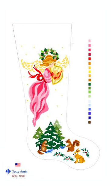 CHS1038 Pink Angel With Harp/Animals Stocking 23" x 10" 18 Mesh Deux Amis