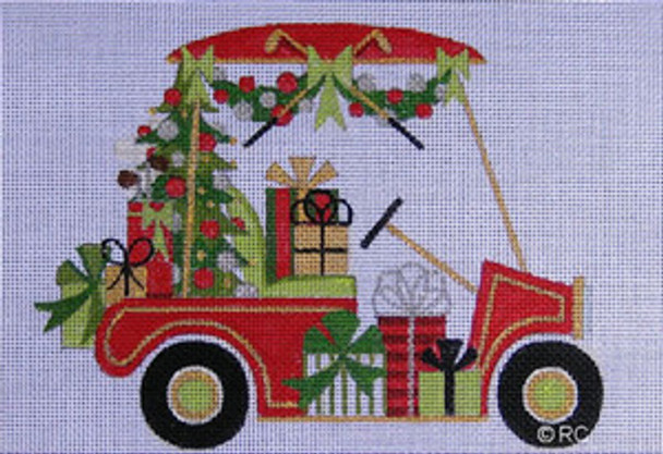 HO439 Raymond Crawford Designs CHRISTMAS GOLF CART 5 x 7, 18 Mesh 