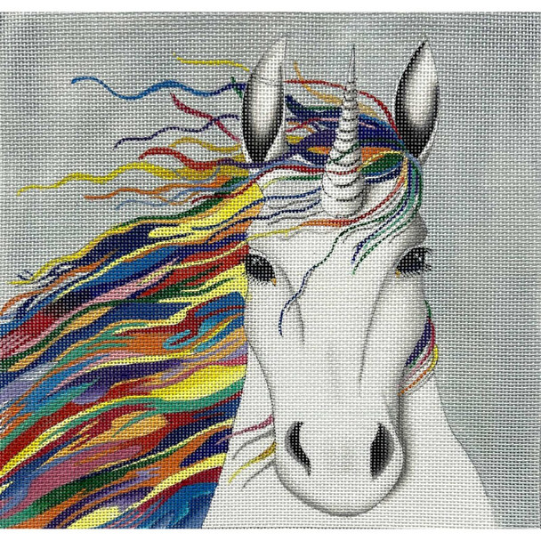 4363 UNICORN WITH RAINBOW MANE 8.5 x 8.5  18 mesh Alice Peterson Designs