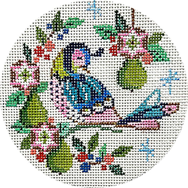 APX528 PARTRIDGE AND PEARS  4” Round 18  Mesh Alice Peterson Designs