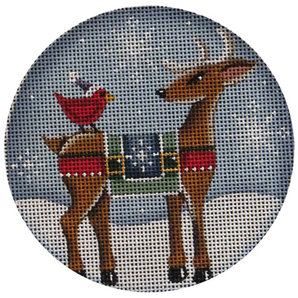 1056d Reindeer, cardinal  4" Round 13 Mesh Rebecca Wood Designs!