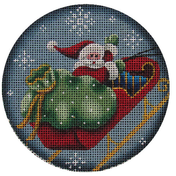 1053f  Santa and sleigh 4" Round 13 Mesh Rebecca Wood Designs!