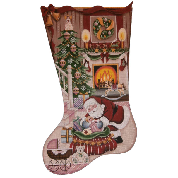 1394a Christmas By The Fire Girl  11" x 19" 13 Mesh Rebecca Wood Designs!